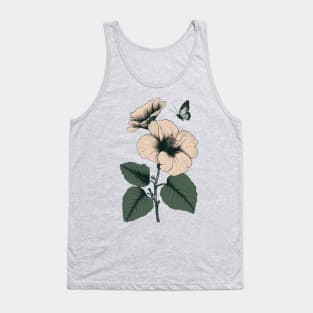 Sage Green Hibiscus Flower Butterfly Aesthetic Floral Plant Tank Top